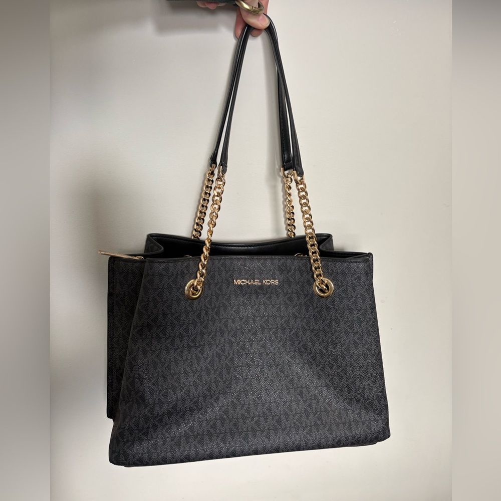 Michael Kors Black and Gold Chain Tote